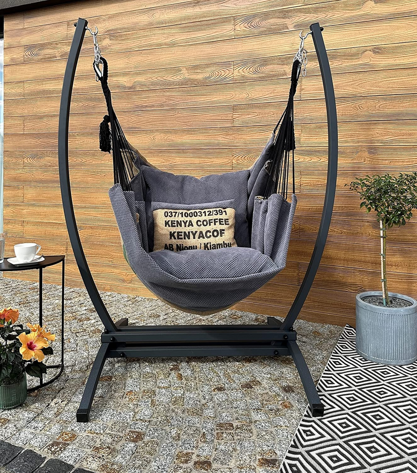 Fauteuil suspendu en toile de jute avec support | Coffee XXL