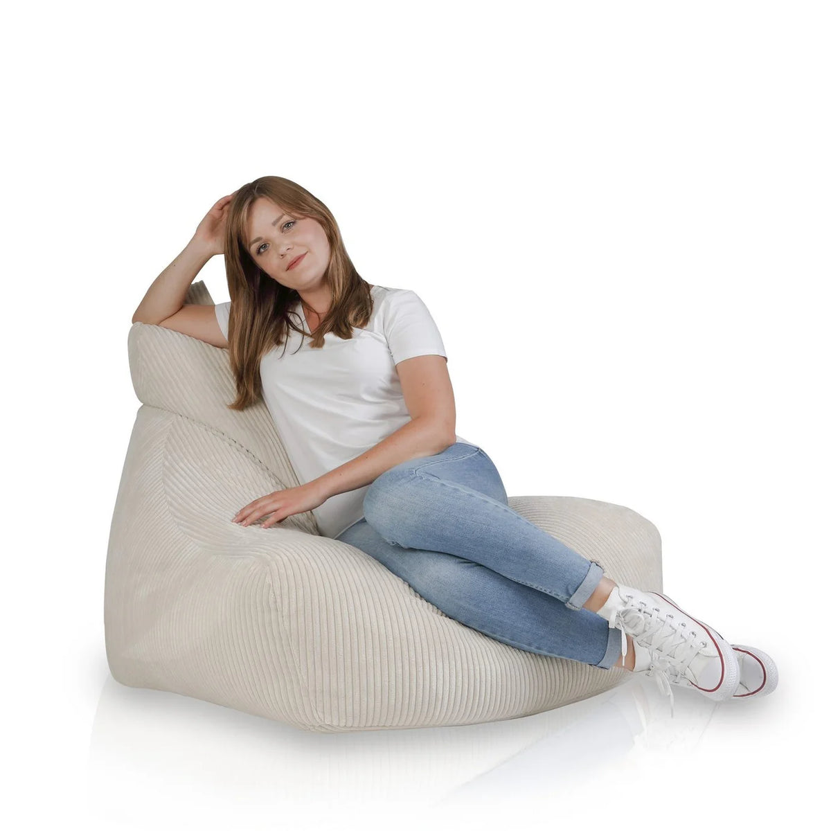 Fauteuil pouf salon en velours côtelé | Keiko