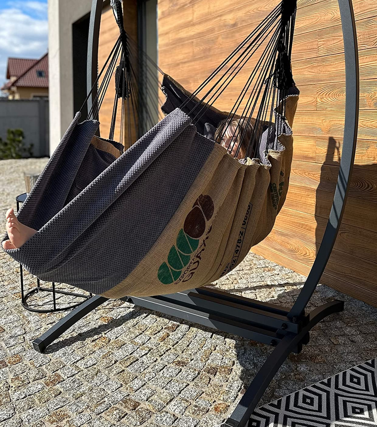 Fauteuil suspendu en toile de jute avec support | Coffee XXL